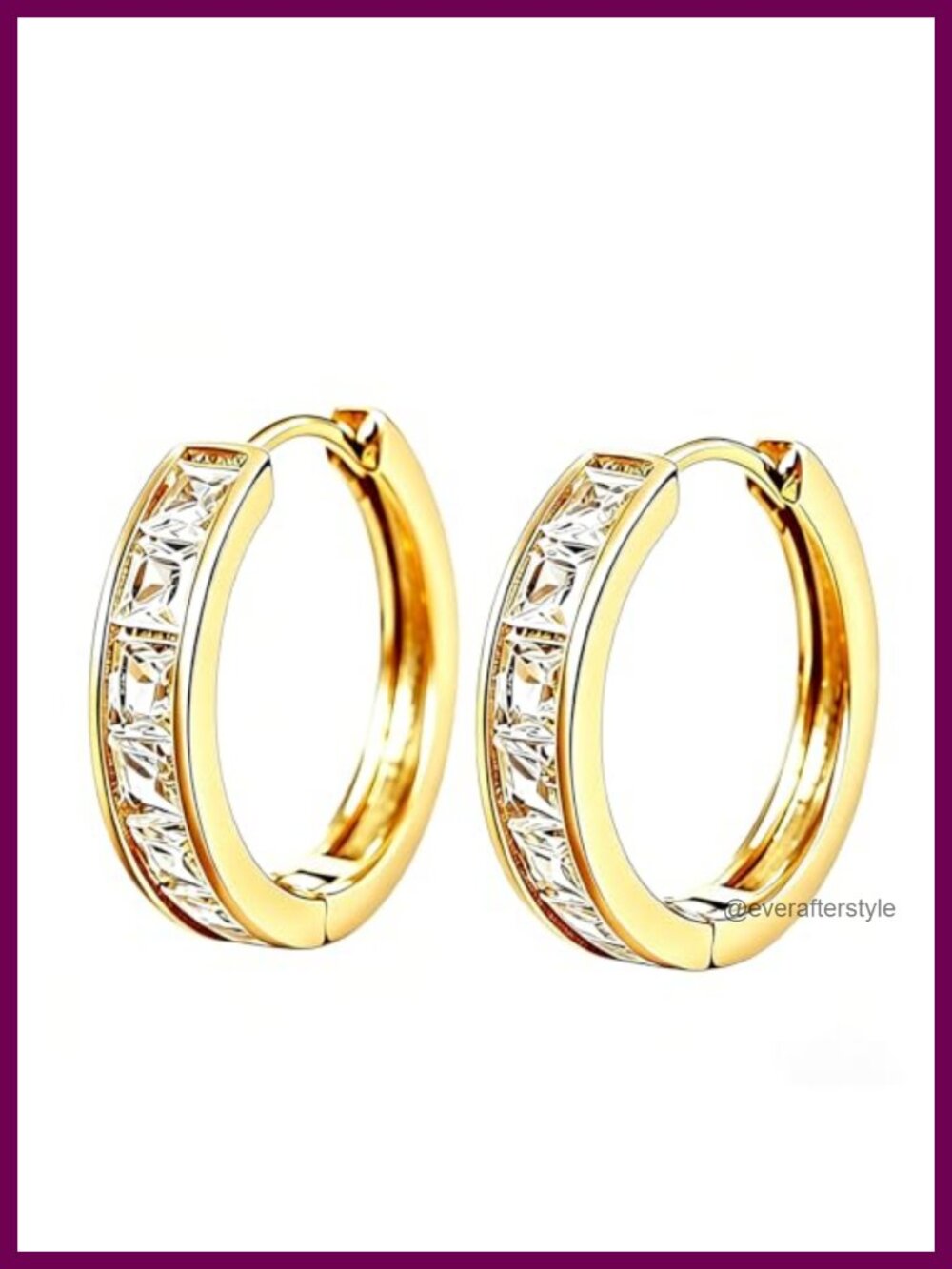 Gold Plated Huggie Hoop Earrings with Cubic Zirconia, Hypoallergenic &
